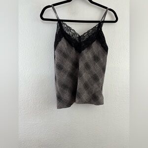 Bishop & Young plaid black lace v neck camisole size S